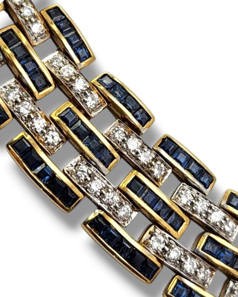 Necklace - 18 kt. Yellow gold, Amazing 18K Gold Diamond &Sapphire Womens