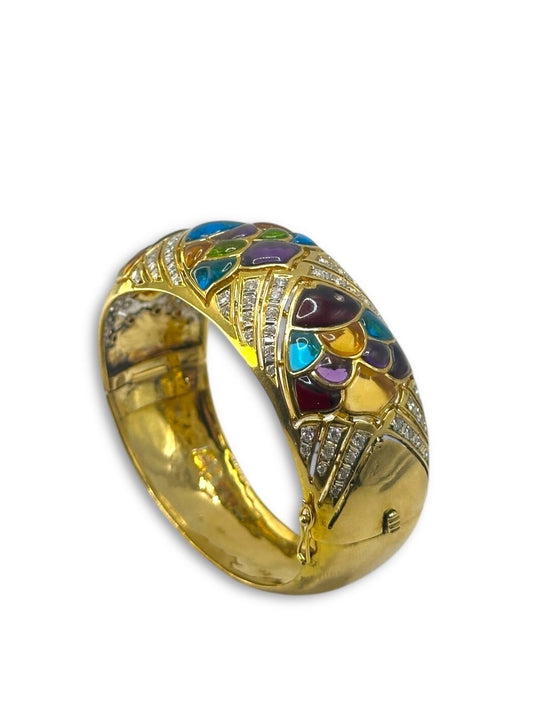Amazing 18K Gold Bracelet with Diamonds and Colorful Multi Gemstone