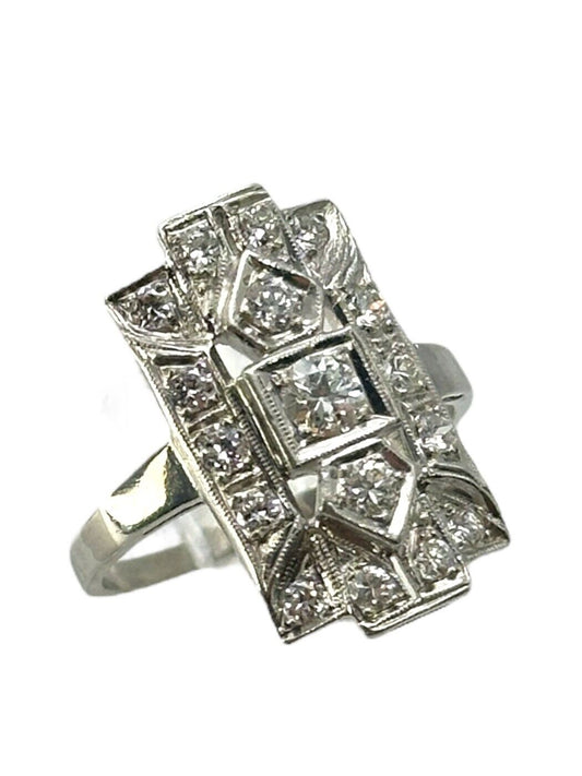 Rectangular Art Deco Platinum Ring with Diamonds - 0.46ct. tw. Diamond