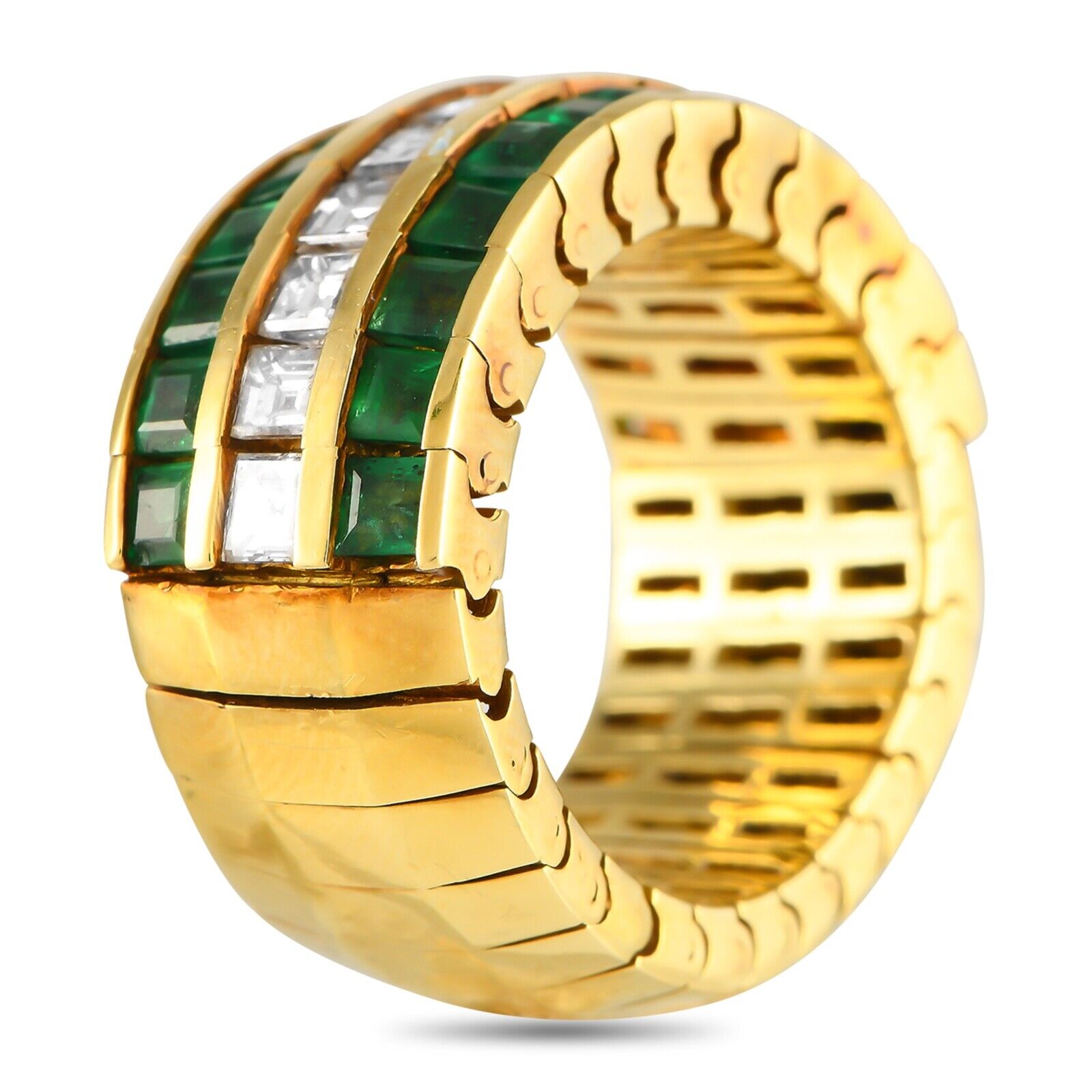 Lovely 18K Yellow Gold 1.0ct Diamond and Emerald Ring