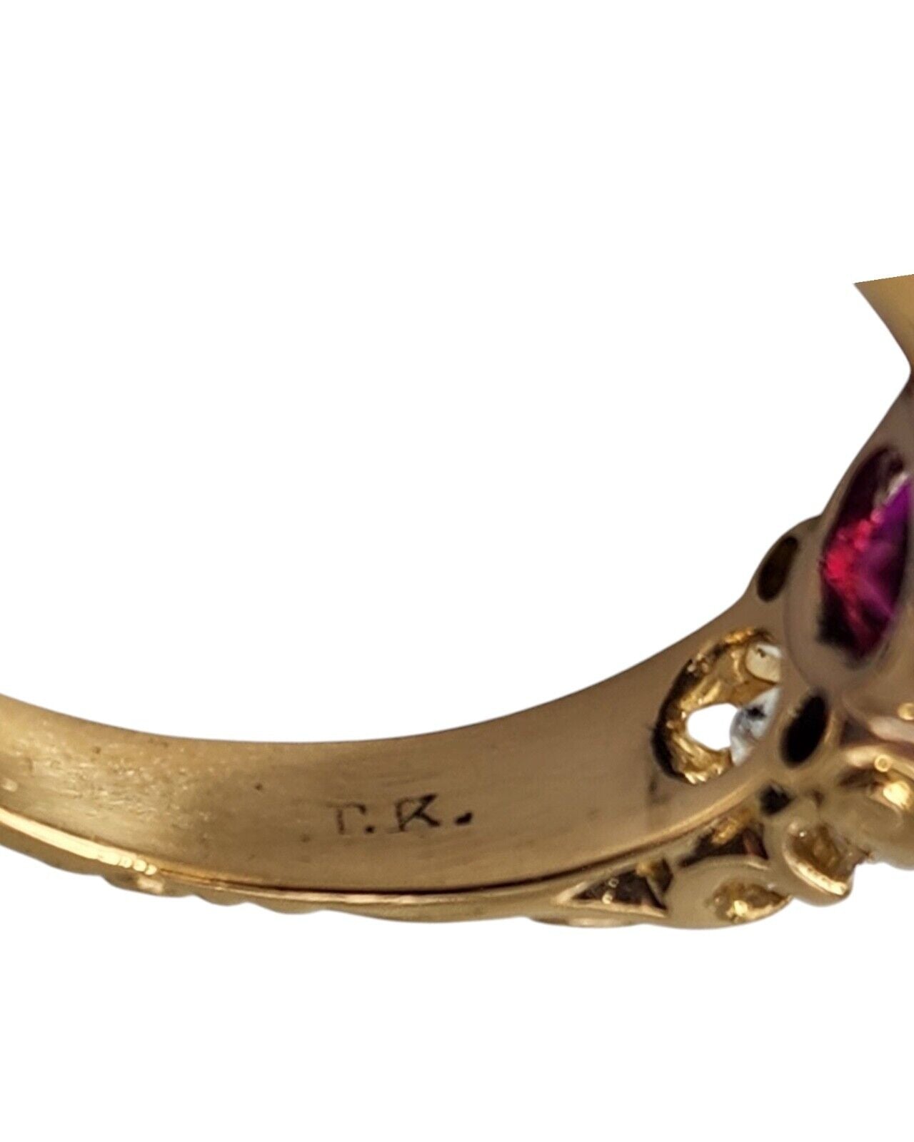 Amazing 18K Gold Burma Ruby & Diamond Women's Trilogy Ring