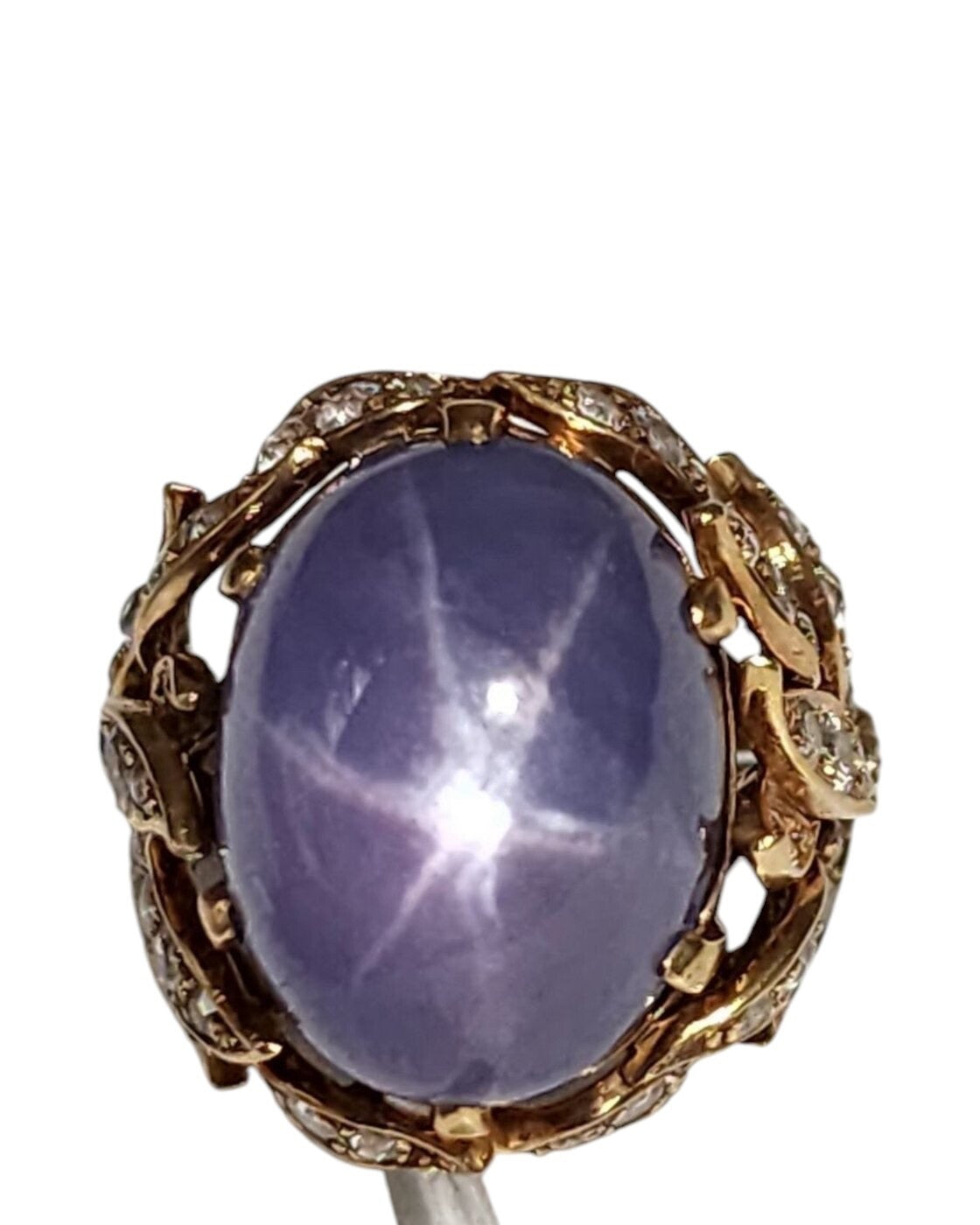 14K Gold, An Outstanding Cocktail Ring with Diamonds and Large Star Sapphire