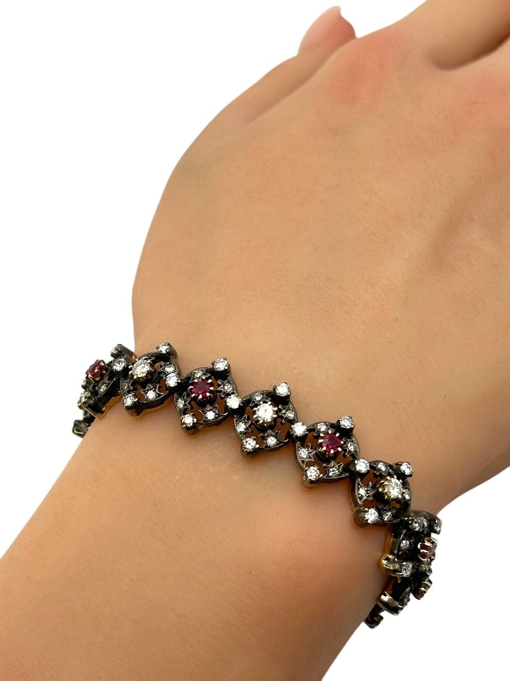 Antique 14k  Yellow Gol with Ruby and  3.57 Carats Diamond Women's Bracelet