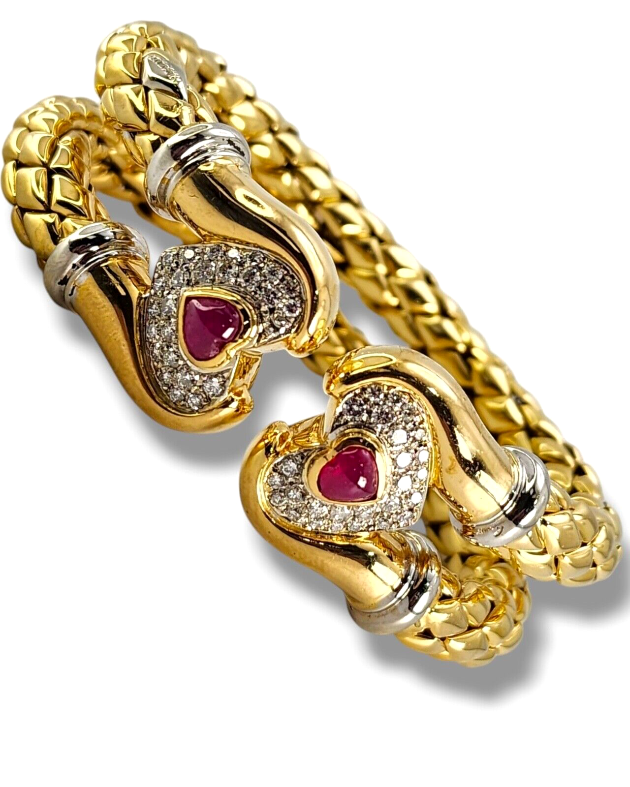 Chimento Diamond Ruby 18 Karat Yellow Gold Flexible 2 Row Cuff Bracelet Diamond
