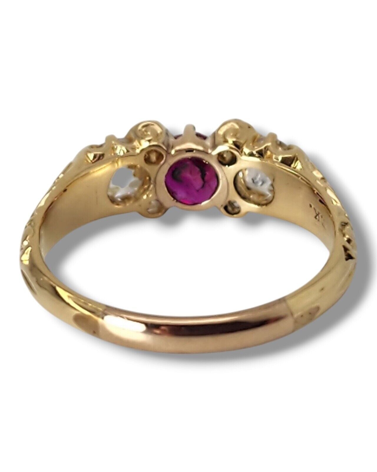 Amazing 18K Gold Burma Ruby & Diamond Women's Trilogy Ring