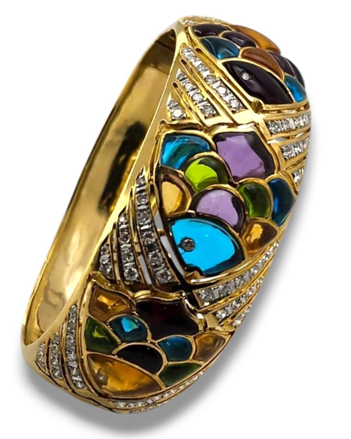 Amazing 18K Gold Bracelet with Diamonds and Colorful Multi Gemstone