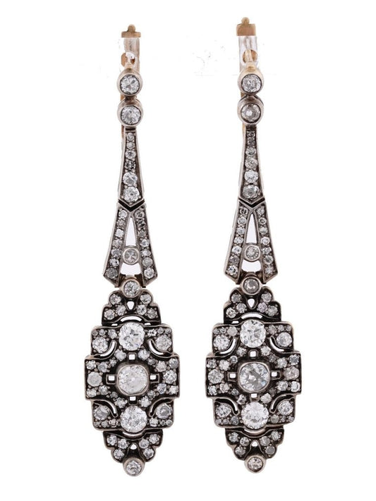 Earrings - 14 kt. White gold, Imperial Russian Art Nouveau 56K (14K) Gold and