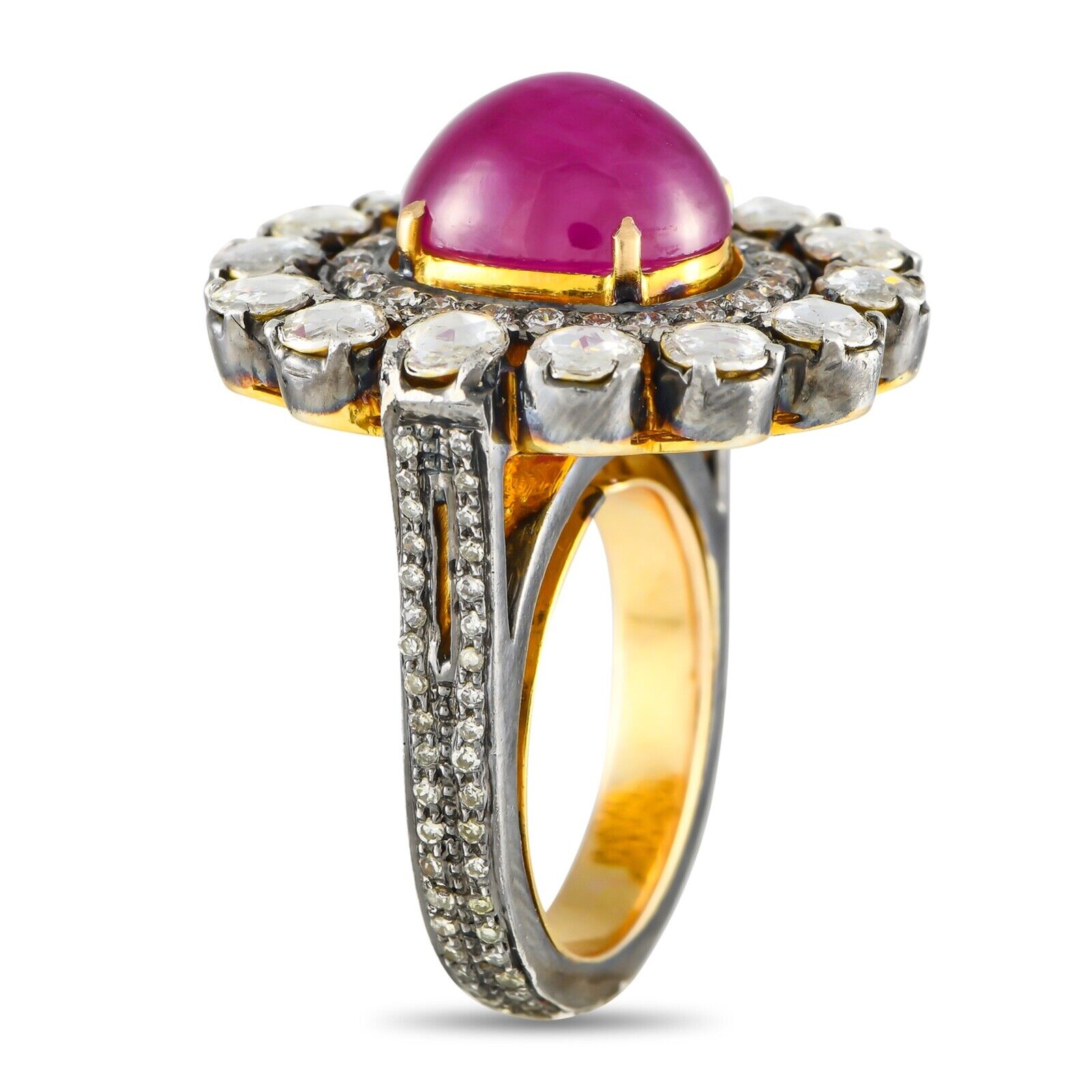 Amazing 18K Yellow Gold, Silver 2.50ct Diamond and Ruby Ring