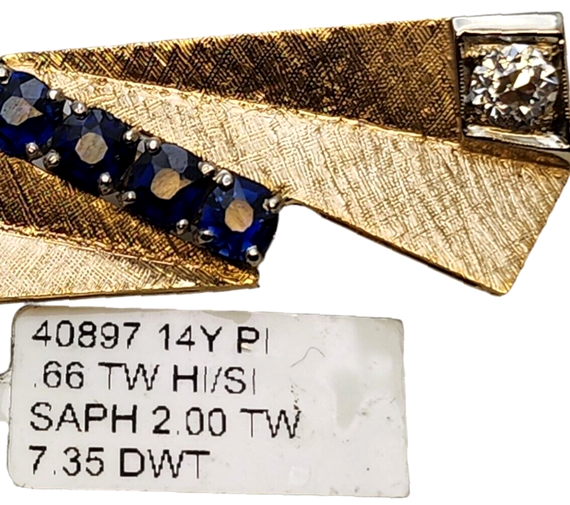 Vintage Art Deco 18k Gold Diamond Sapphire Brooch Circa 1930s