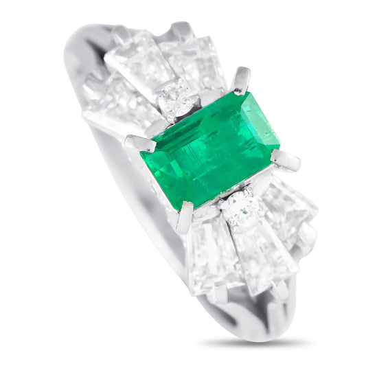 Beautiful Platinum 1.07ct Diamond and Emerald Ring