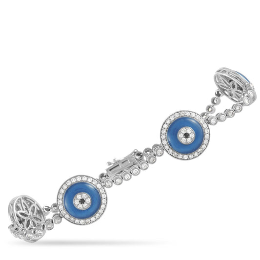 Beautiful 18K White Gold 2.05ct Diamond Evil Eye Bracelet