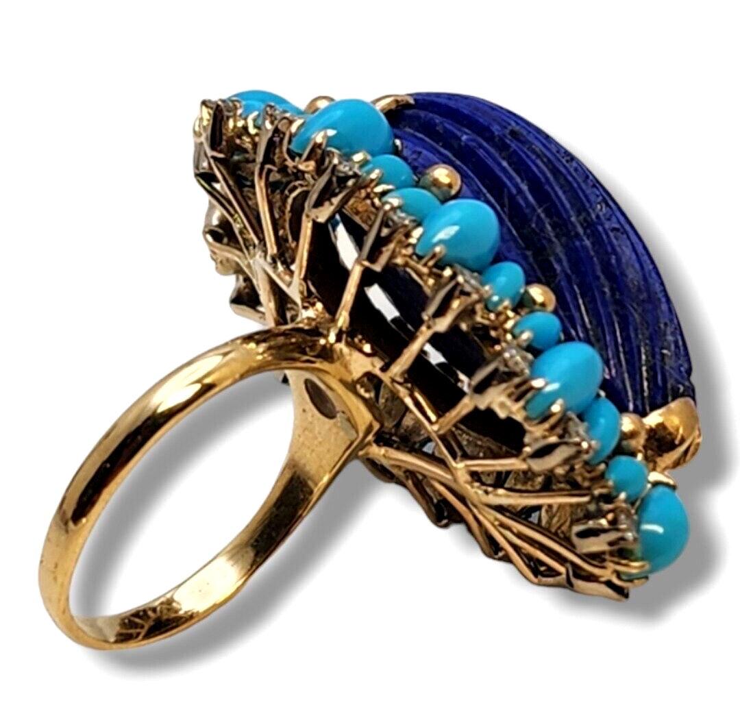 Gorgeous Vintage 14k Gold Lapis Lazuli & Diamonds Ring 1950s
