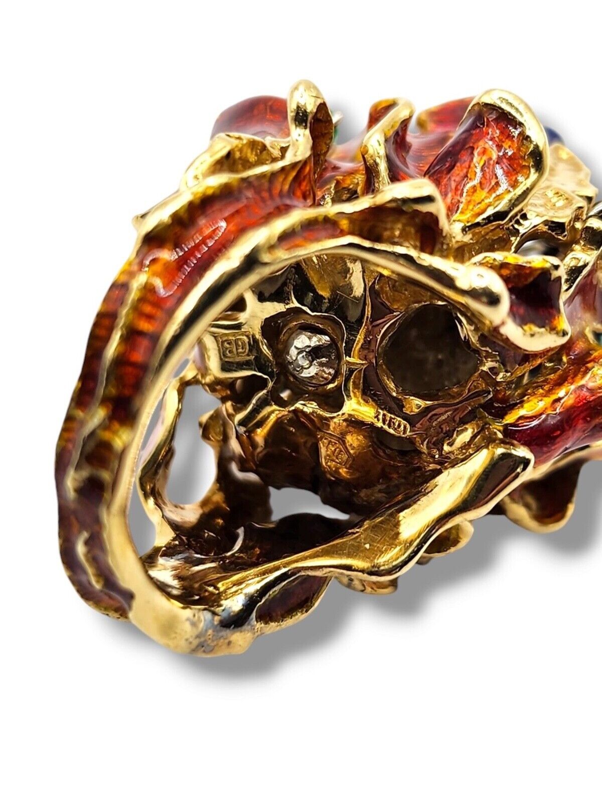 Gorgeous Very Unique Women's Large 18K Yellow Gold Ring with Diamonds, Sapphires