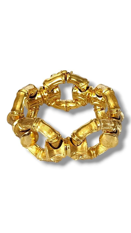 18k Bamboo Motif Toggle Bracelet w/Reversible Florentine & Polish Finishes