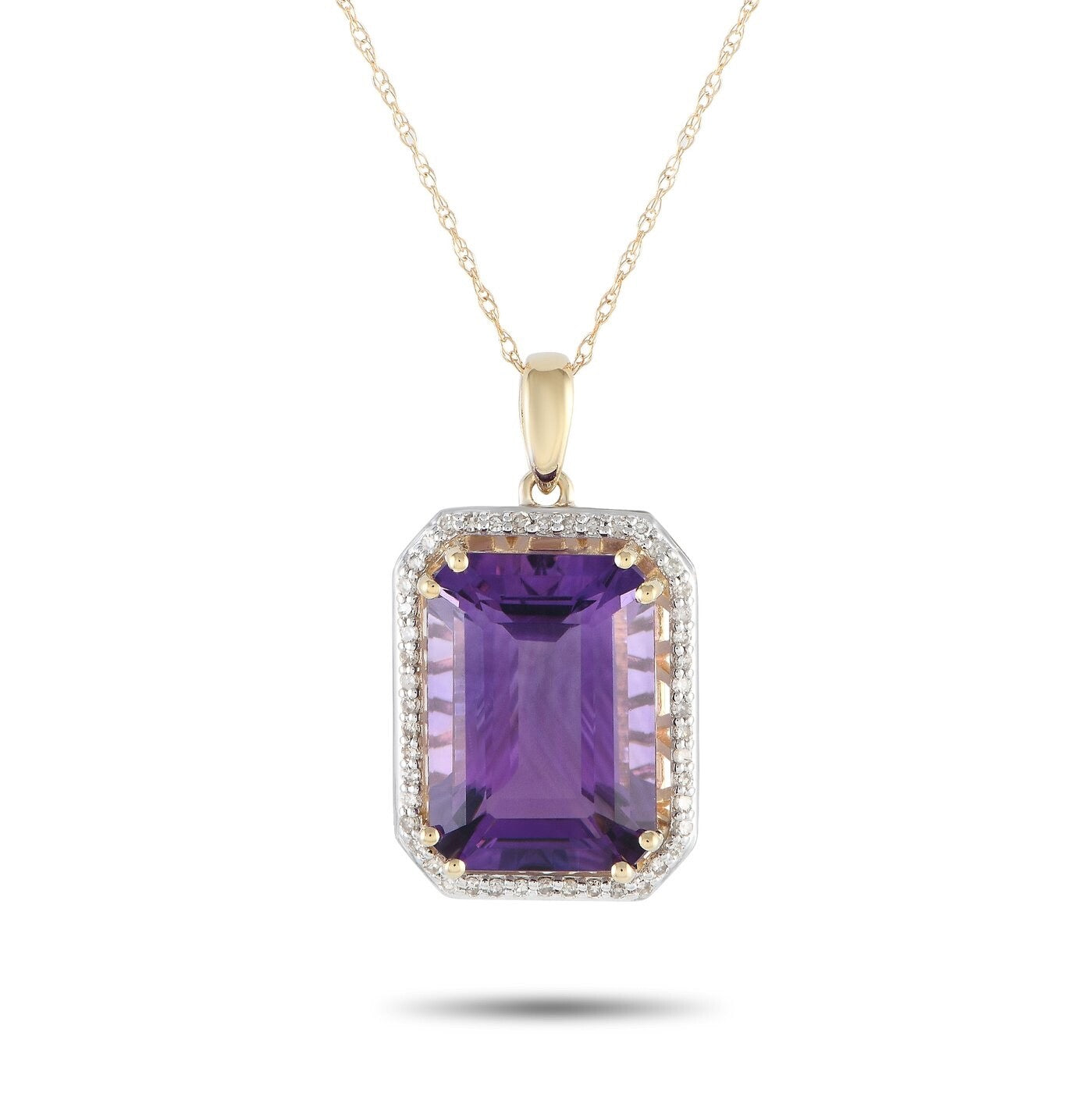 14K Yellow Gold 0.20ct Diamond and Amethyst Pendant Necklace