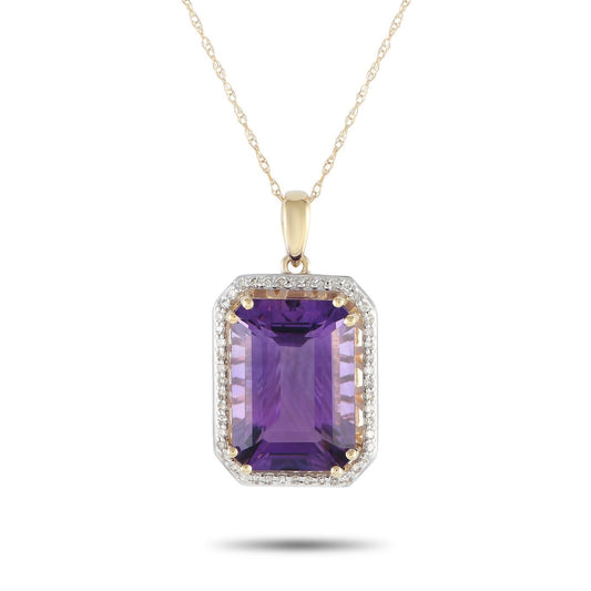 14K Yellow Gold 0.20ct Diamond and Amethyst Pendant Necklace
