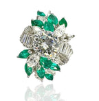 Stunning 18K Gold Ring with  Marquise Diamonds ,Emerald and 4.09ct. Diamonds