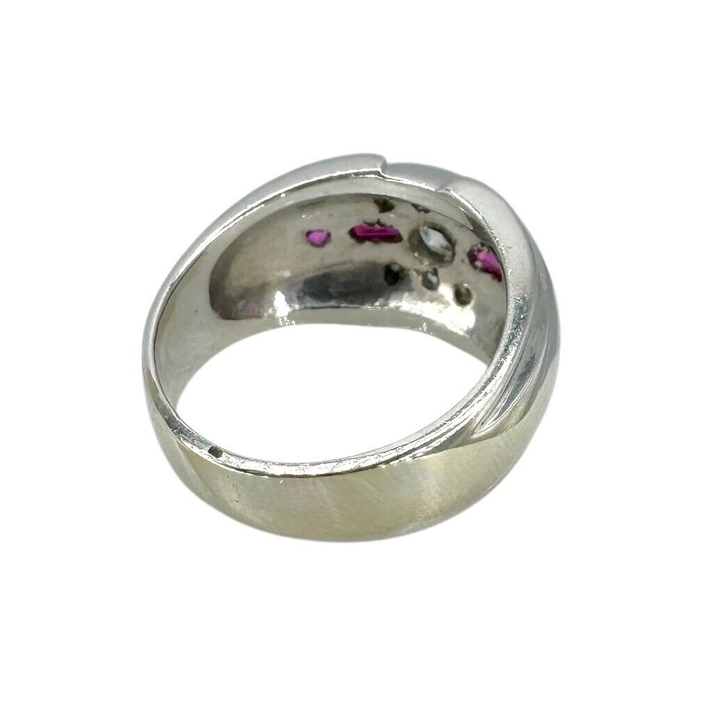 Beautiful 14K White Gold Ring with Diamonds and Rubies