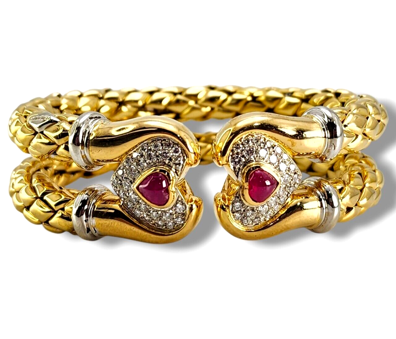 Chimento Diamond Ruby 18 Karat Yellow Gold Flexible 2 Row Cuff Bracelet Diamond