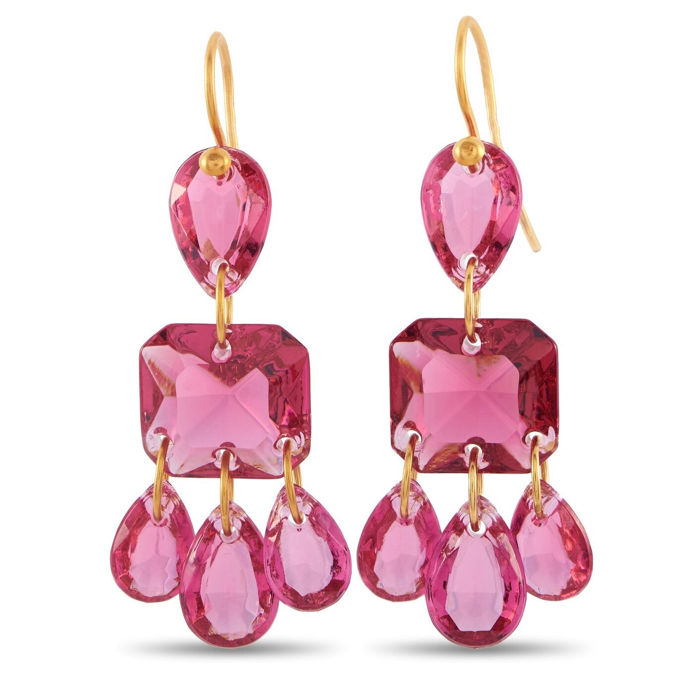 Baccarat 8K Yellow Gold Red Crystal Necklace and Earrings Set
