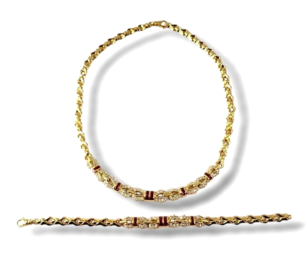18K Gold Necklace &Bracelet  with Diamonds & Rubies 3.77 Carats  Firm: H.Stern