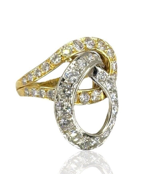 Beautiful 18K Yellow Gold Ring with Diamonds and Marquise Cut Opal