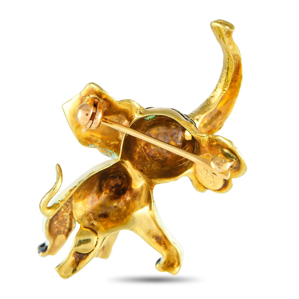 Lovely 14K Yellow Gold Enameled Elephant Brooch