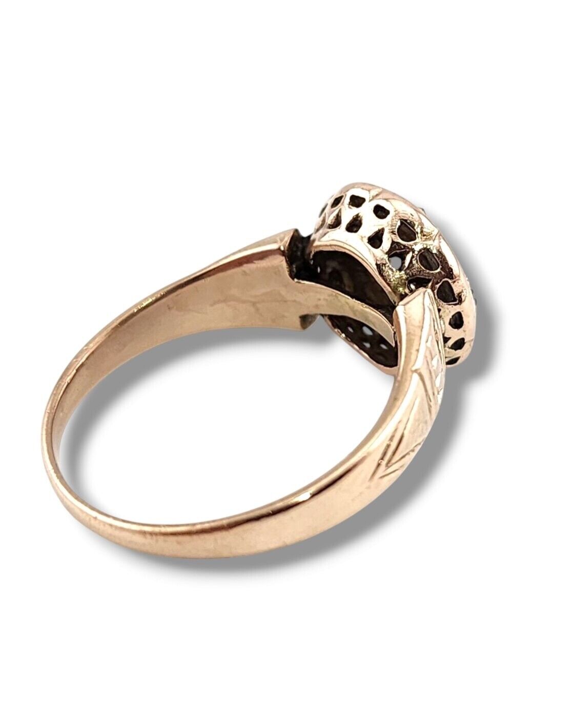Beautiful  14K Rose Gold Ring with Large Yellow Raw Cut Center Diamond