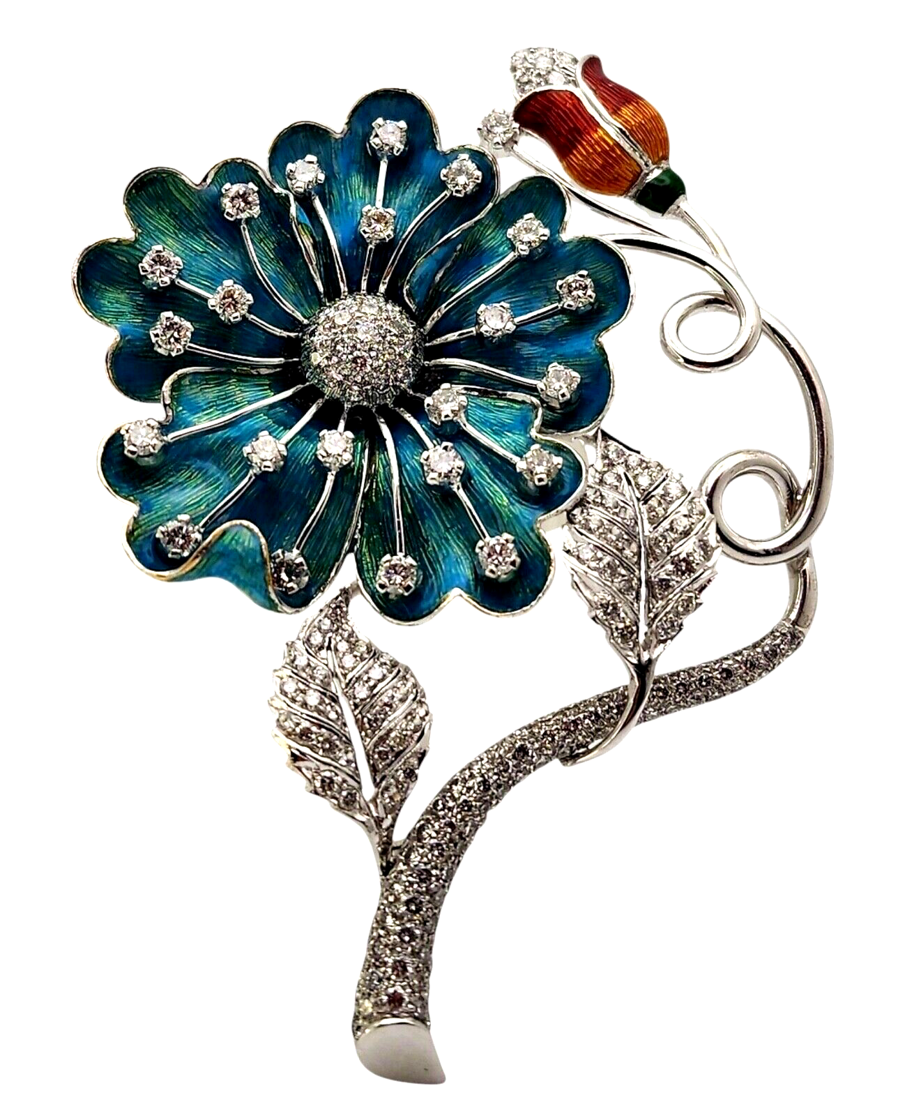 SABBADINI 18K Gold, Diamond flower brooch  Large 6.12Ct.
