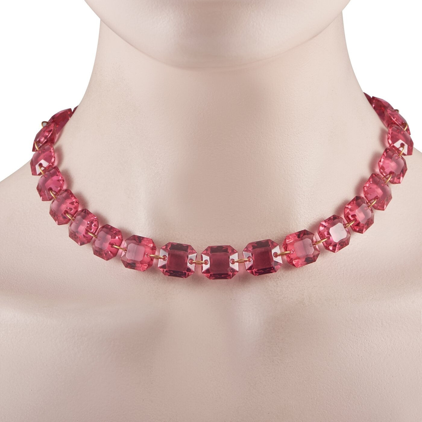 Baccarat 8K Yellow Gold Red Crystal Necklace and Earrings Set