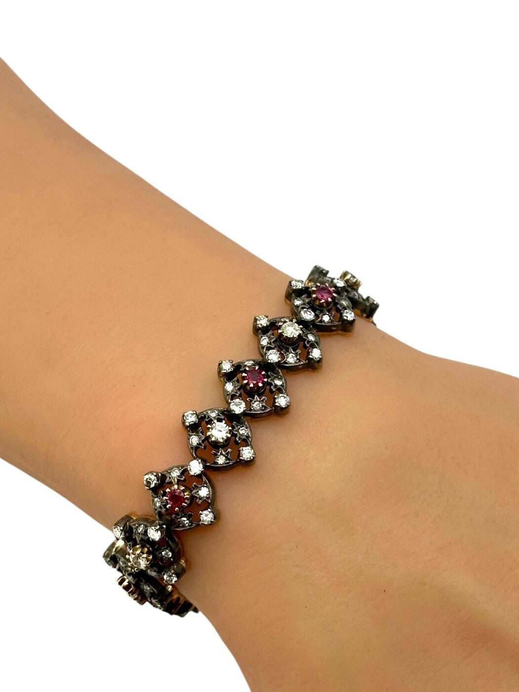 Antique 14k  Yellow Gol with Ruby and  3.57 Carats Diamond Women's Bracelet