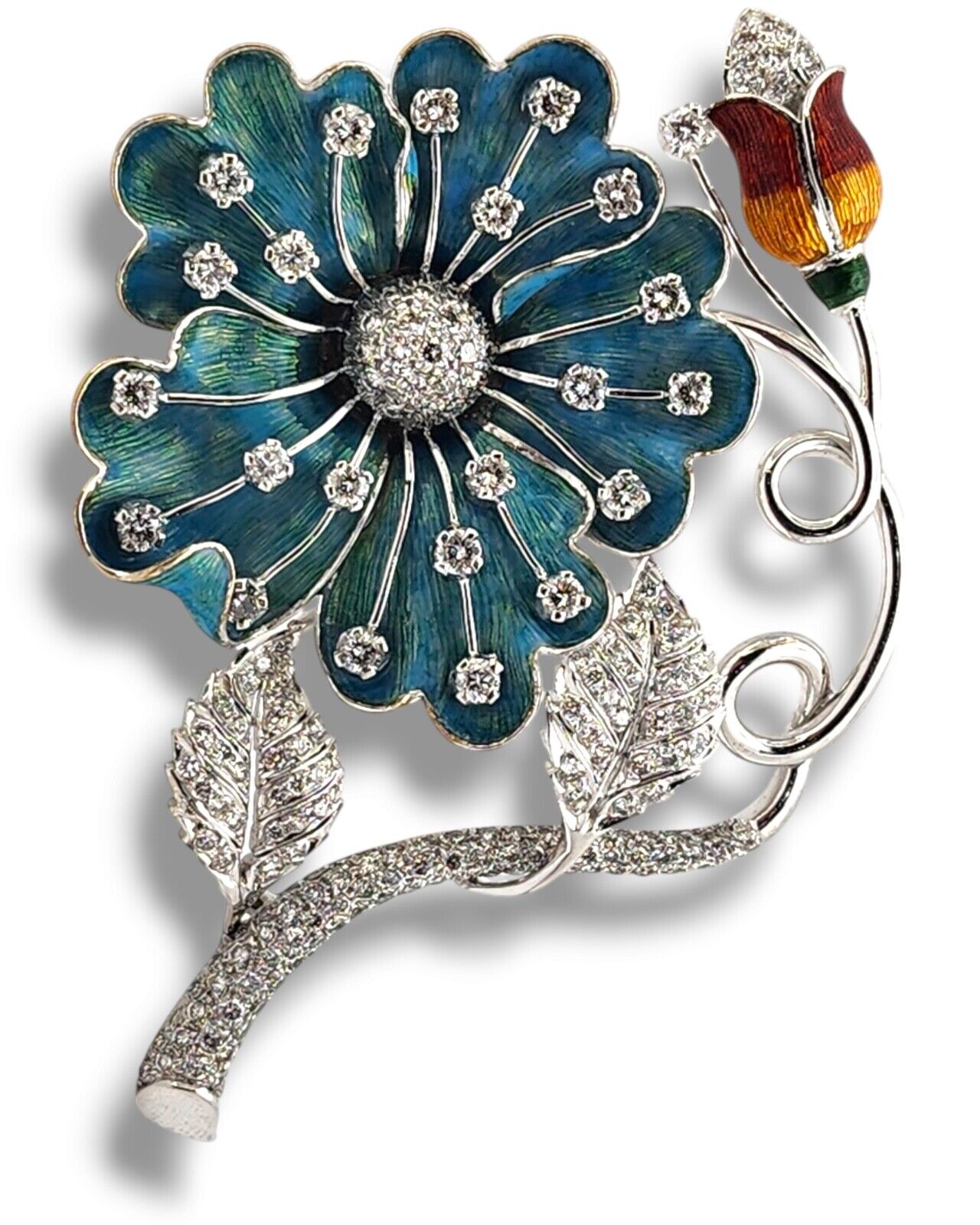 SABBADINI 18K Gold, Diamond flower brooch  Large 6.12Ct.