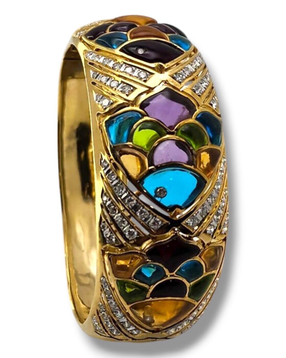 Amazing 18K Gold Bracelet with Diamonds and Colorful Multi Gemstone