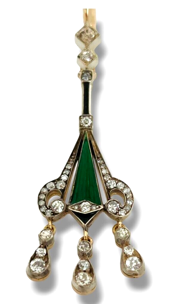 Amazing Art Deco  Imperial 56K  Gold  Diamond & Enamel Earrings