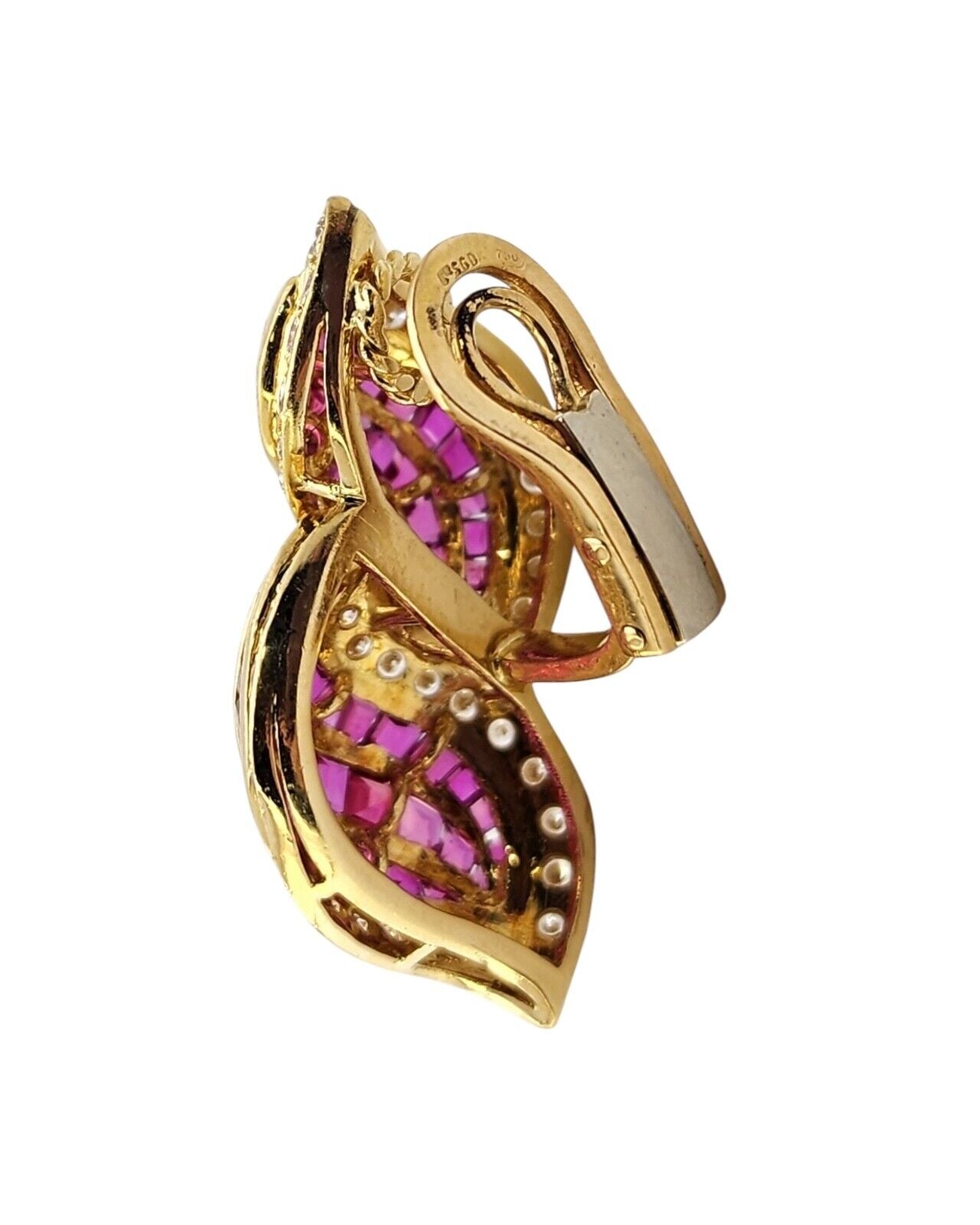 Gorgeous 18K  Gold Earrings with Diamonds &  Rubies 6.76Ct