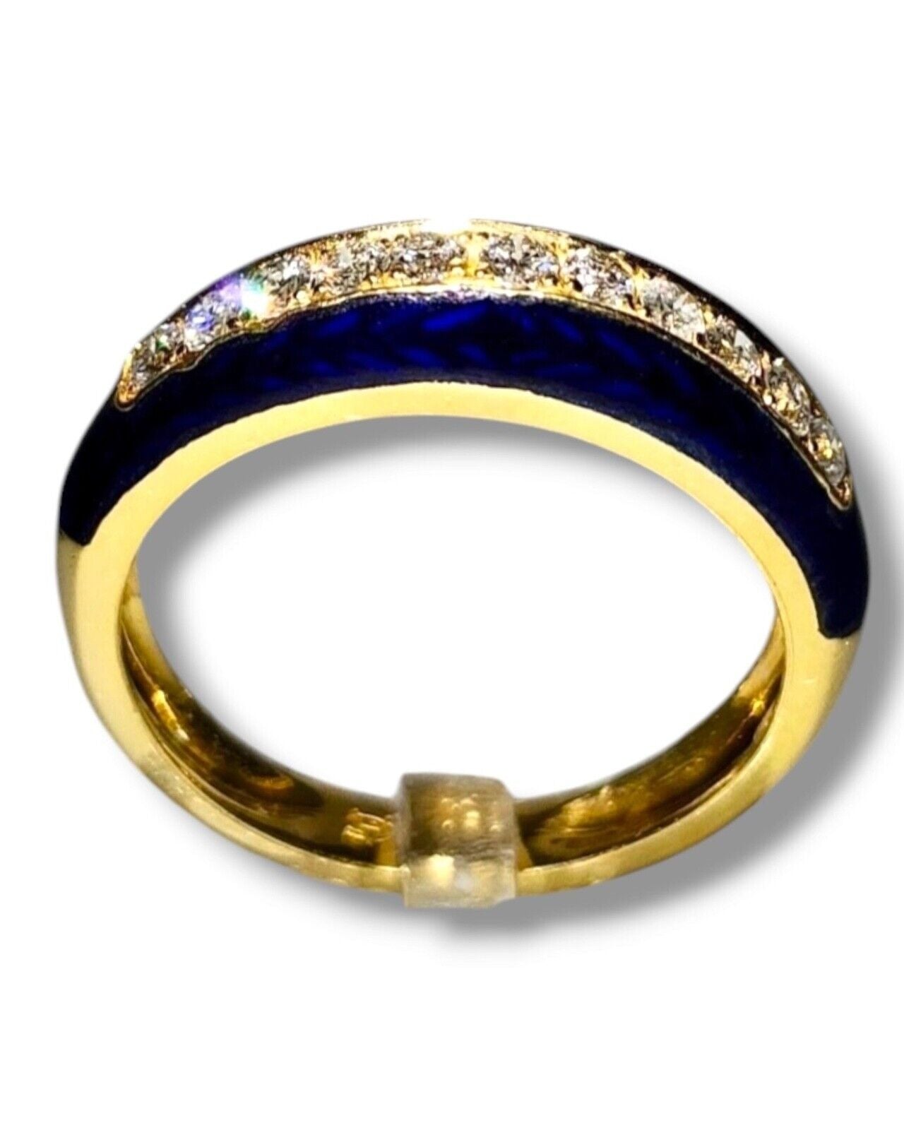 Amazing 18K Gold Blue Enamel & Diamond Ring Italy