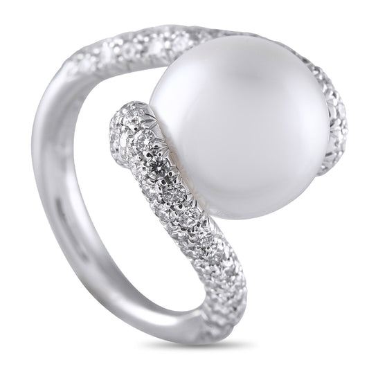 Mikimoto 18K White Gold 1.0ct Diamond and Pearl Ring