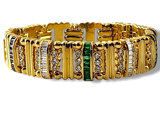 18K Gold Bracelet with Diamonds Sapphires and Emeralds 75 Grams! 5.50 Carats