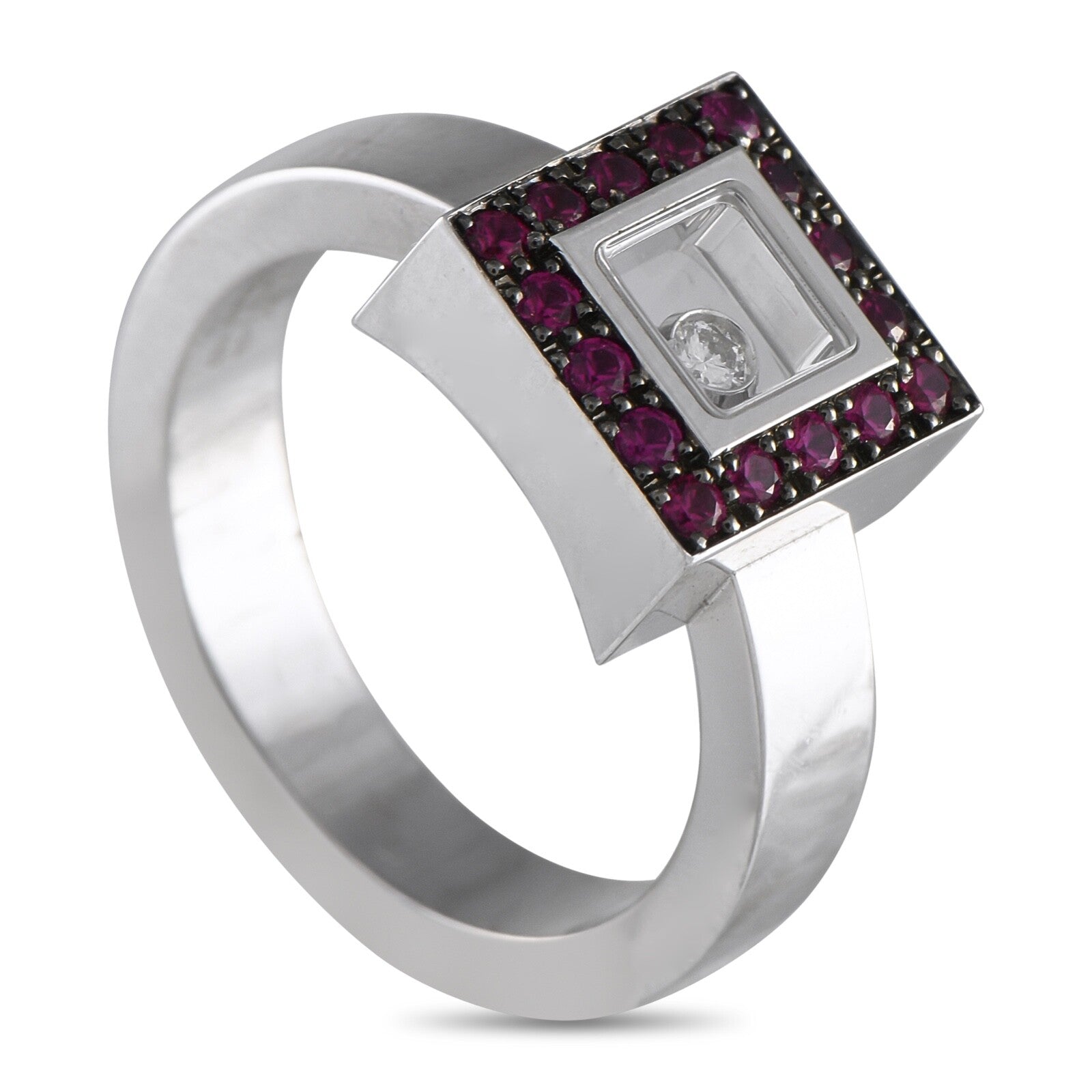Chopard Happy Diamonds 18K White Gold 0.05ct Diamond and Ruby Ring