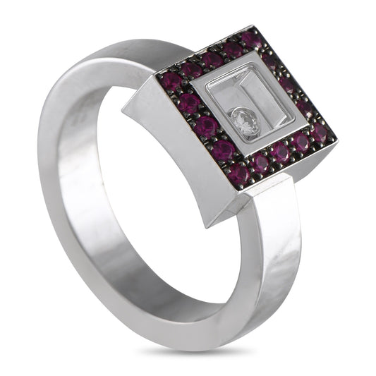 Chopard Happy Diamonds 18K White Gold 0.05ct Diamond and Ruby Ring