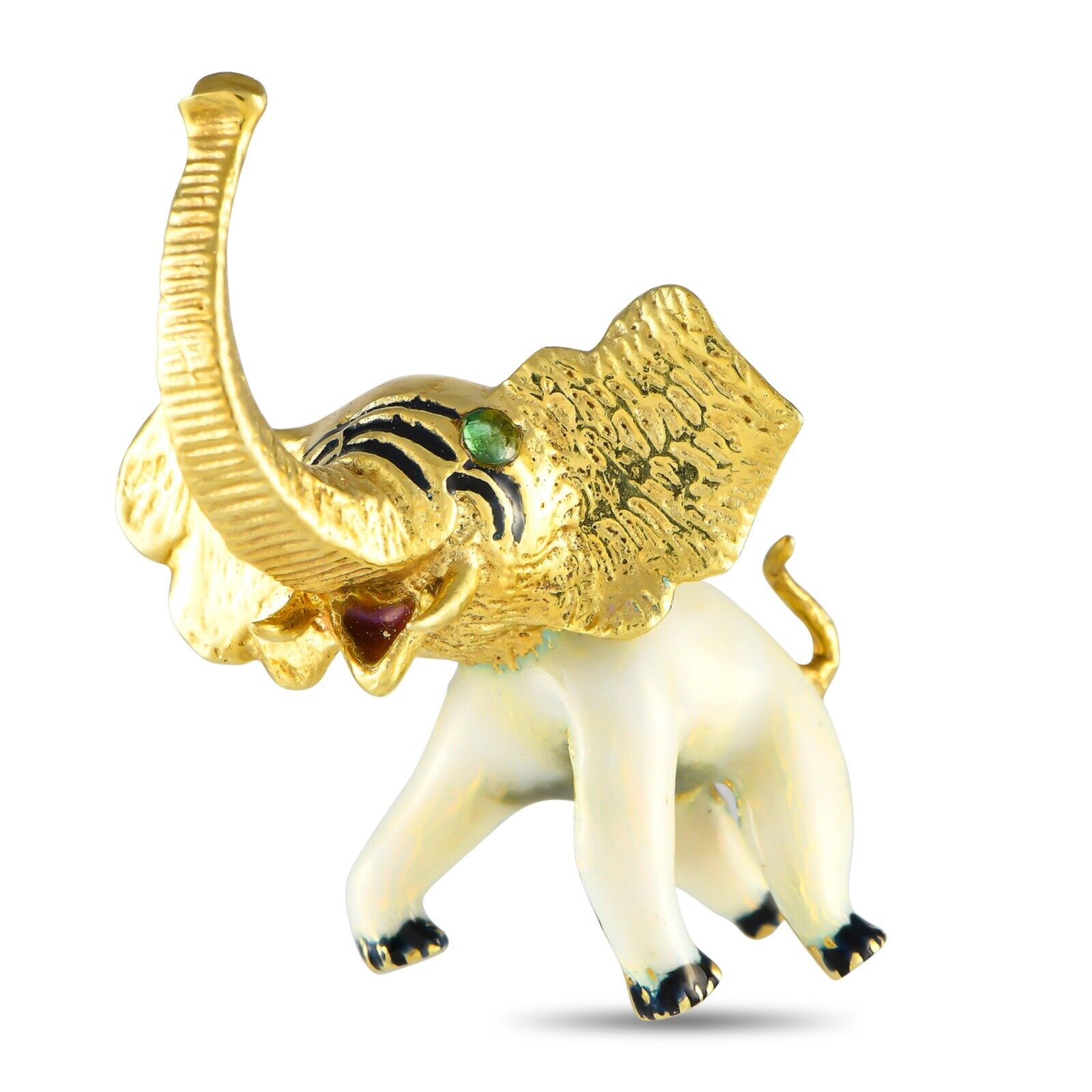 Lovely 14K Yellow Gold Enameled Elephant Brooch