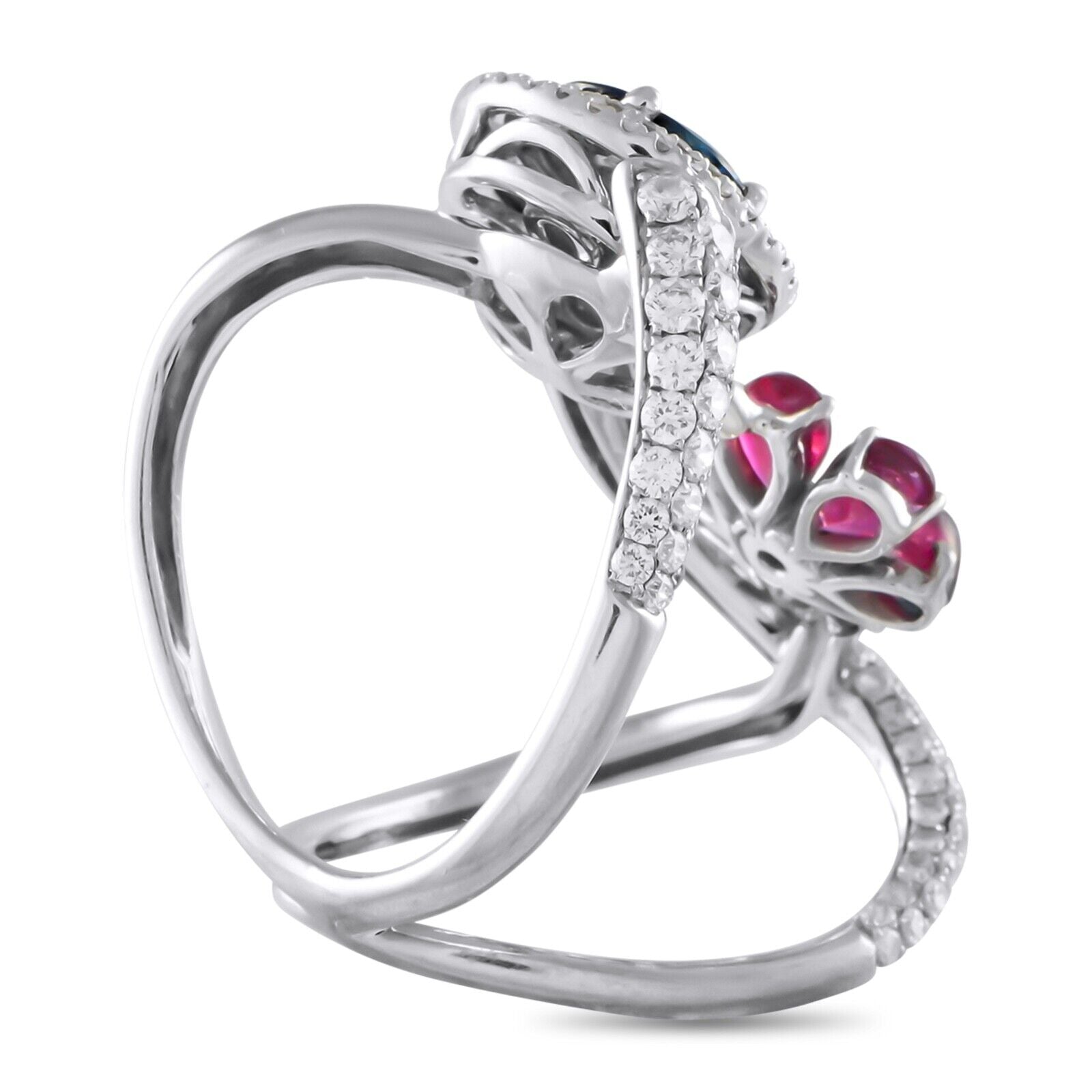 Amazing 18K White Gold 2.0ct Diamond, Sapphire, and Ruby Cocktail Ring