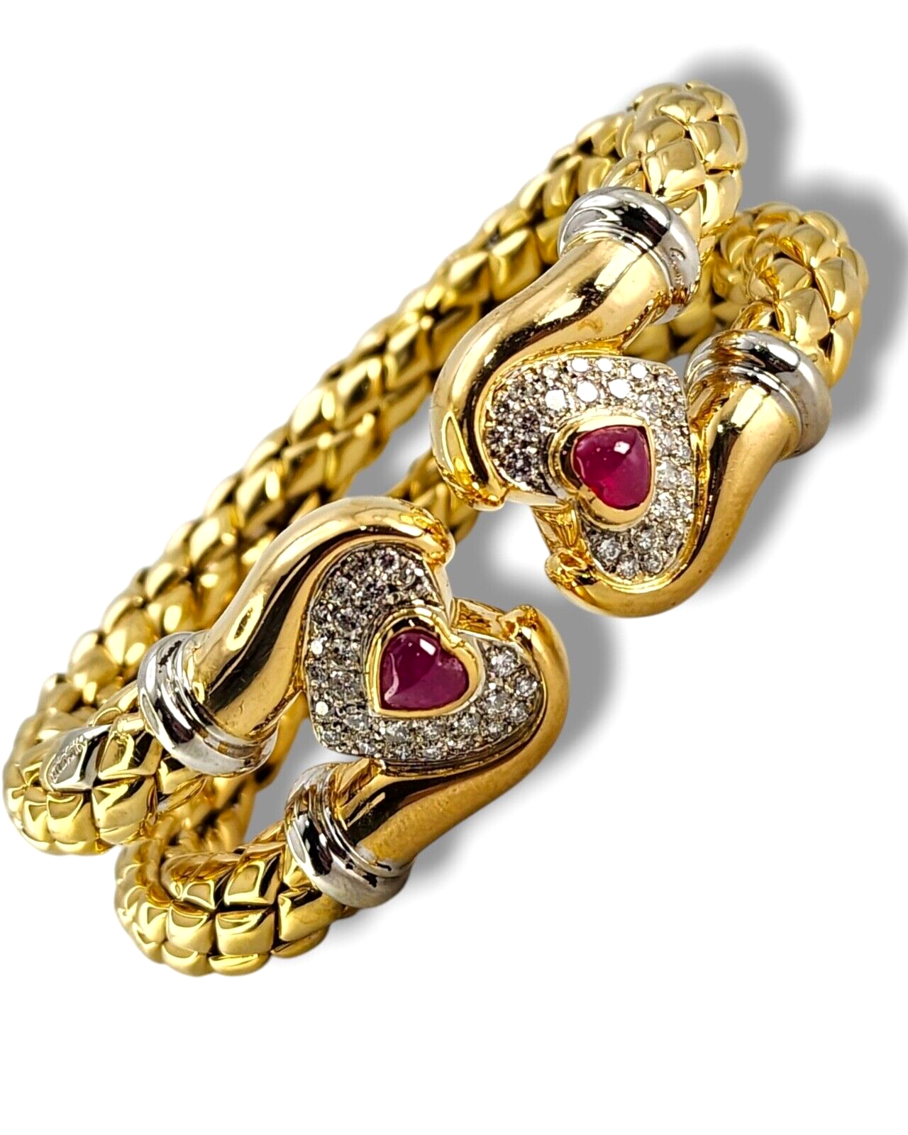 Chimento Diamond Ruby 18 Karat Yellow Gold Flexible 2 Row Cuff Bracelet Diamond