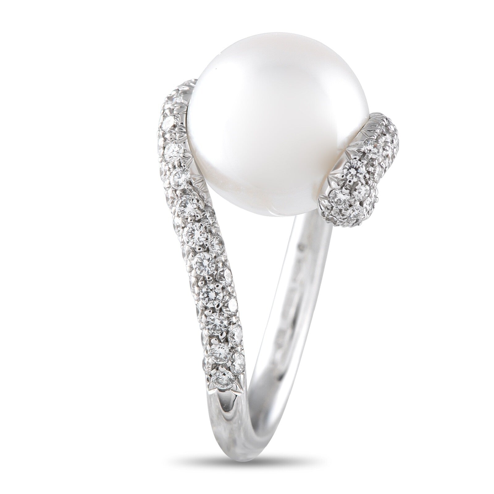 Mikimoto 18K White Gold 1.0ct Diamond and Pearl Ring