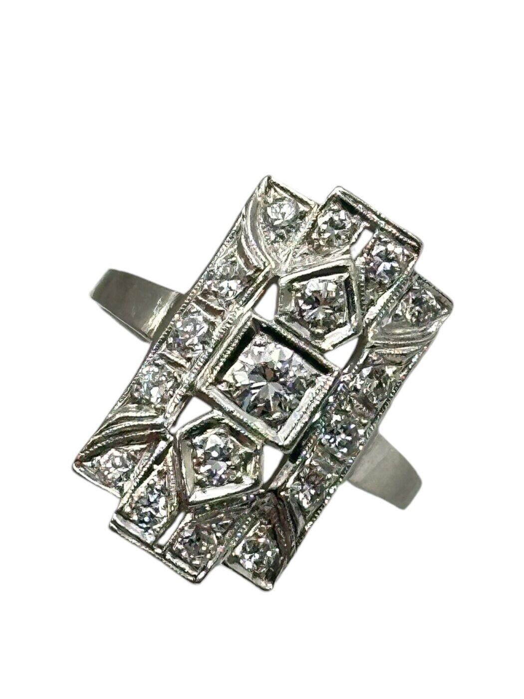 Rectangular Art Deco Platinum Ring with Diamonds - 0.46ct. tw. Diamond