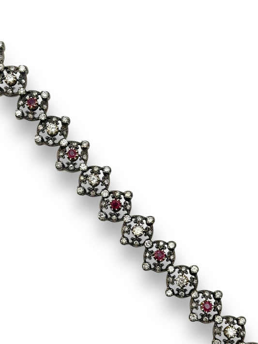 Antique 14k  Yellow Gol with Ruby and  3.57 Carats Diamond Women's Bracelet