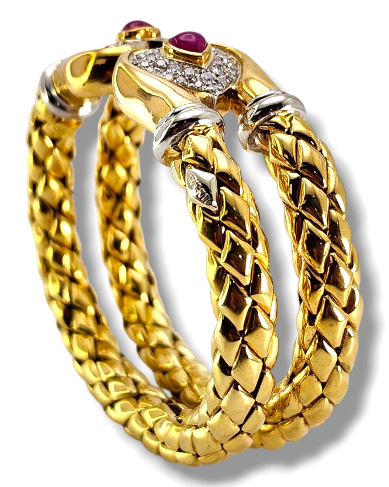 Chimento Diamond Ruby 18 Karat Yellow Gold Flexible 2 Row Cuff Bracelet Diamond