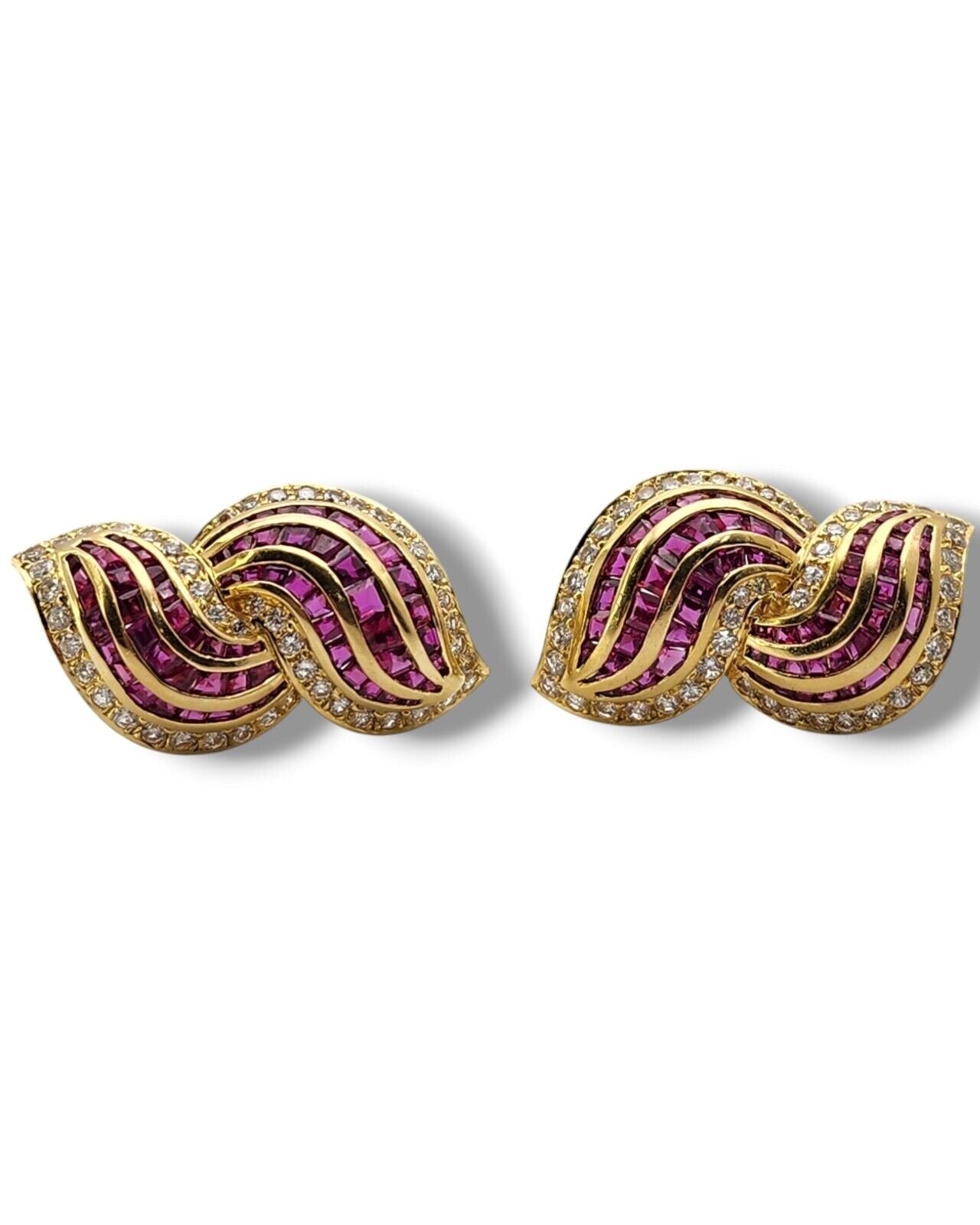 Gorgeous 18K  Gold Earrings with Diamonds &  Rubies 6.76Ct
