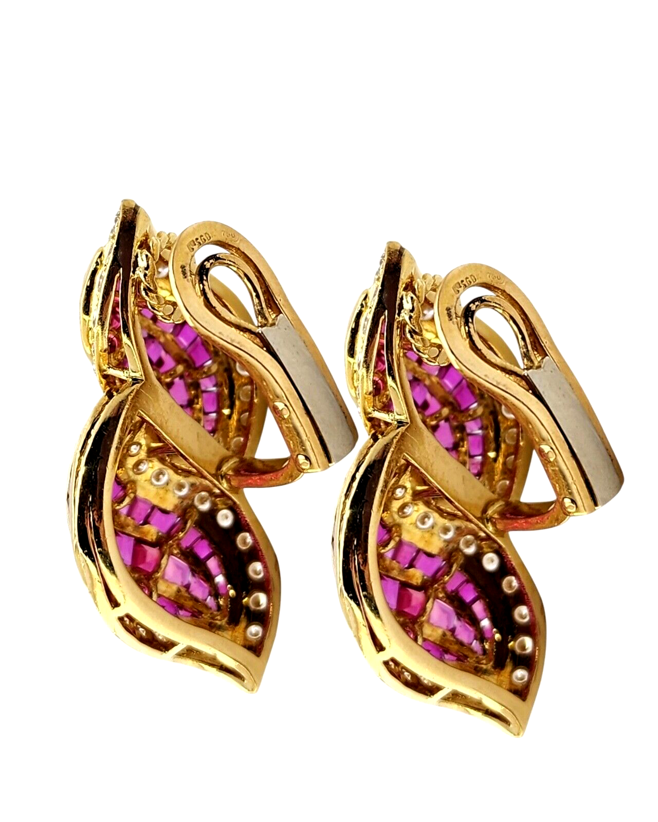 Gorgeous 18K  Gold Earrings with Diamonds &  Rubies 6.76Ct