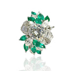 Stunning 18K Gold Ring with  Marquise Diamonds ,Emerald and 4.09ct. Diamonds